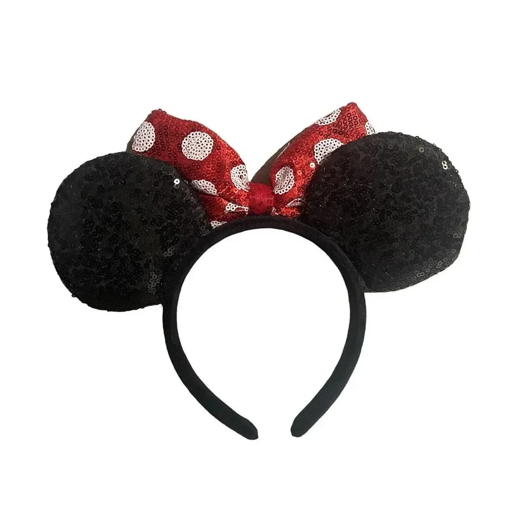 Disney Parks Minnie Mouse Classic Red Bow Black Ears Sequin Headband